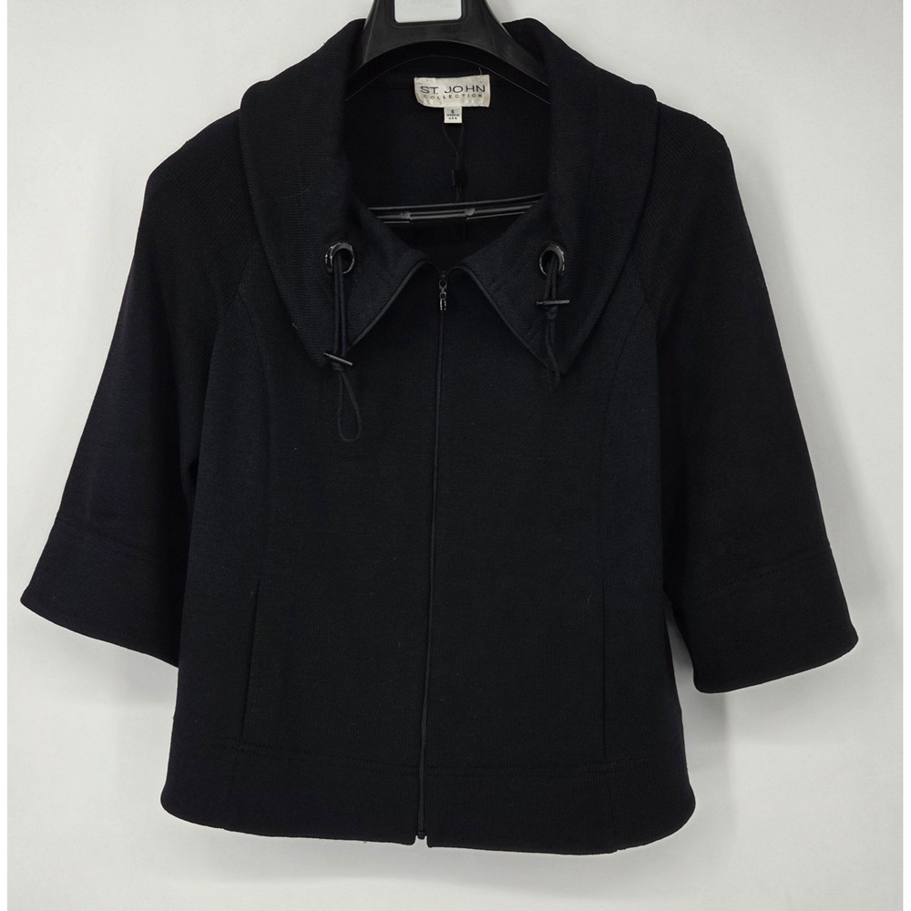 ST. JOHN COLLECTION Santana Knit Zip Front Jacket Nautical Size 6 Black
